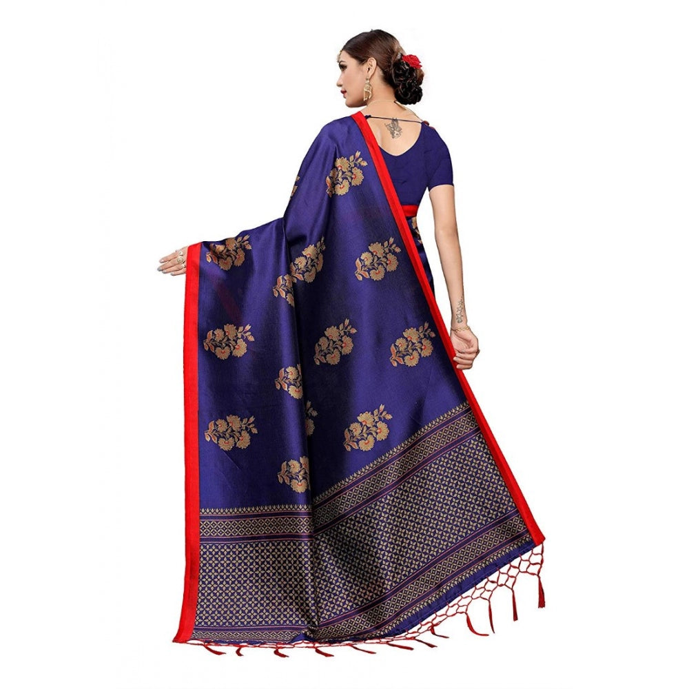 Women's Art Silk Saree With Blouse (Blue, 5-6mtrs)