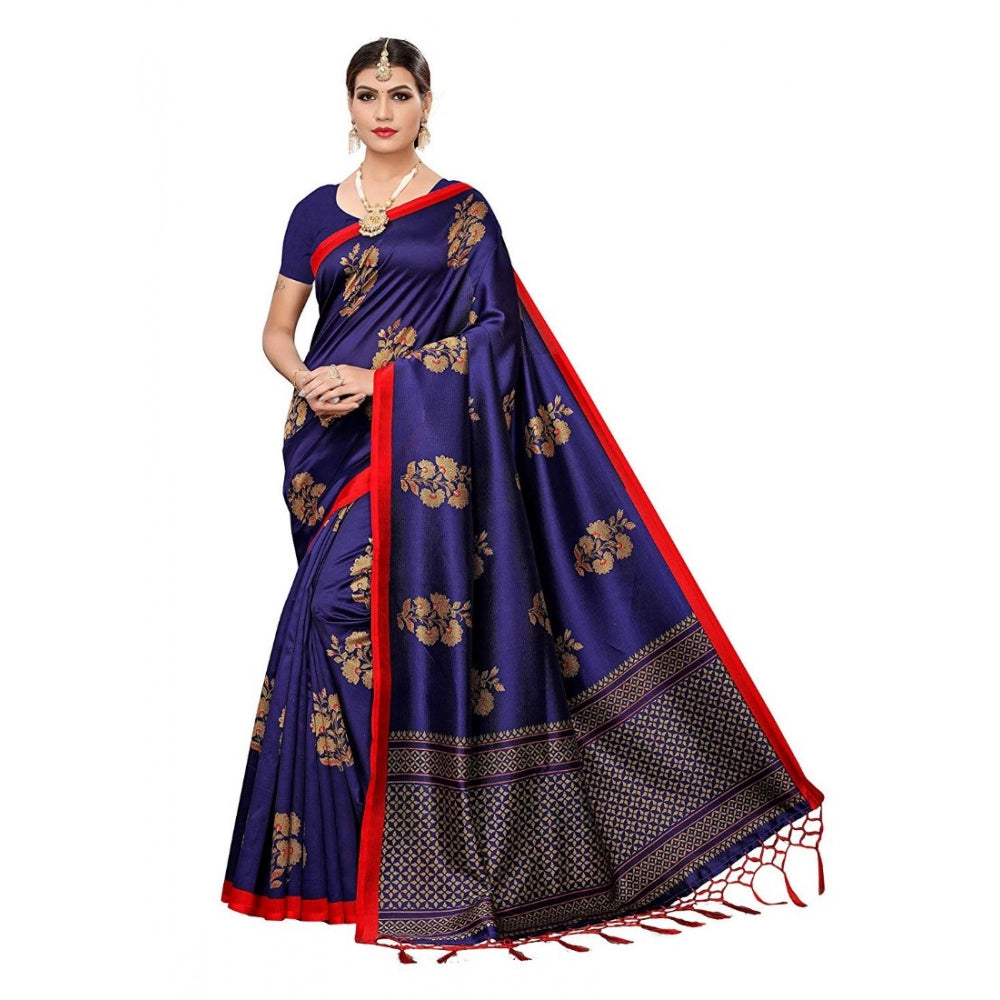 Women's Art Silk Saree With Blouse (Blue, 5-6mtrs)