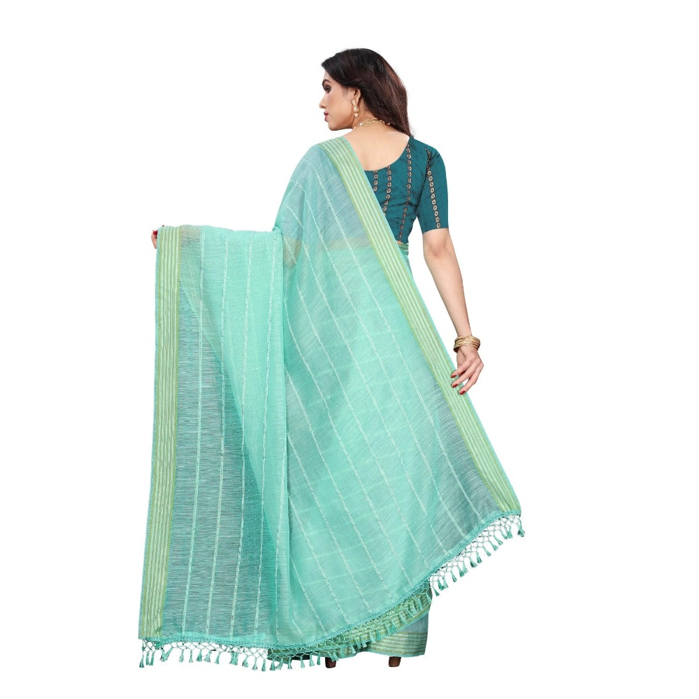 Women's Cotton Saree With Blouse (Rama, 5-6Mtrs)