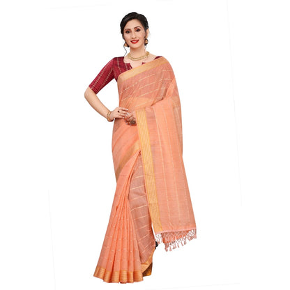 Women's Cotton Saree With Blouse (Orange, 5-6Mtrs)