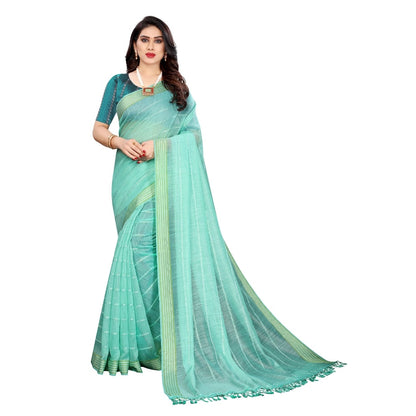 Women's Cotton Saree With Blouse (Rama, 5-6Mtrs)