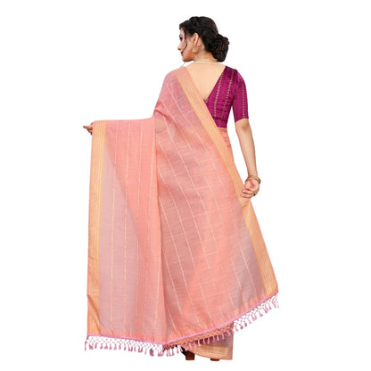 Women's Cotton Saree With Blouse (Pink, 5-6Mtrs)