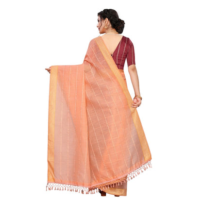 Women's Cotton Saree With Blouse (Orange, 5-6Mtrs)