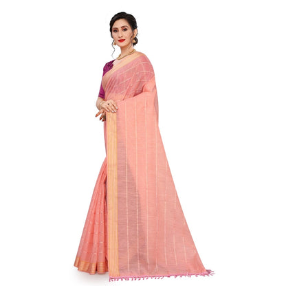 Women's Cotton Saree With Blouse (Pink, 5-6Mtrs)