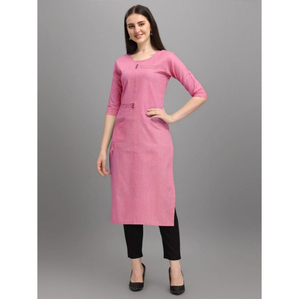 Generic Women's Cotton Straight Kurti (Pink)