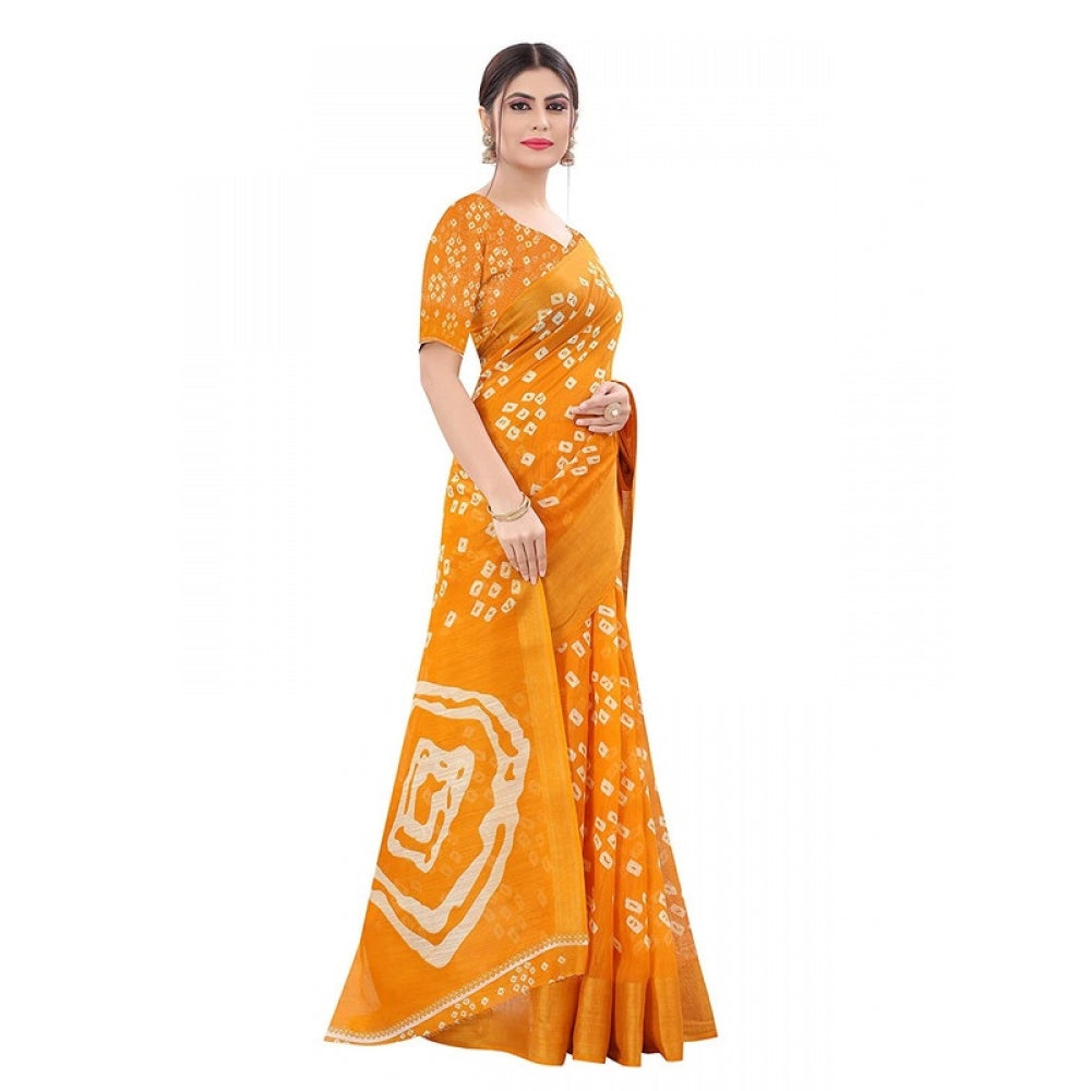 Women's Cotton Silk Saree With Blouse (Yellow, 5-6mtrs)