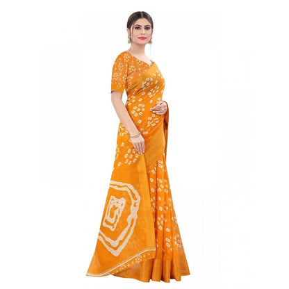 Women's Cotton Silk Saree With Blouse (Yellow, 5-6mtrs)