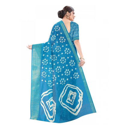 Women's Cotton Silk Saree With Blouse (Sky Blue, 5-6mtrs)