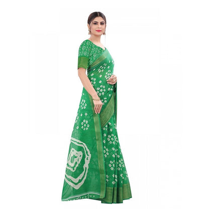 Women's Cotton Silk Saree With Blouse (Light Green, 5-6mtrs)