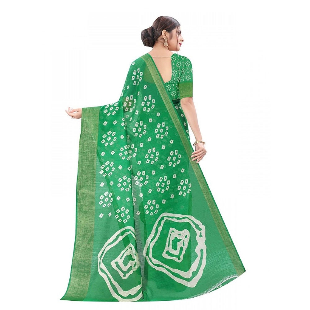 Women's Cotton Silk Saree With Blouse (Light Green, 5-6mtrs)