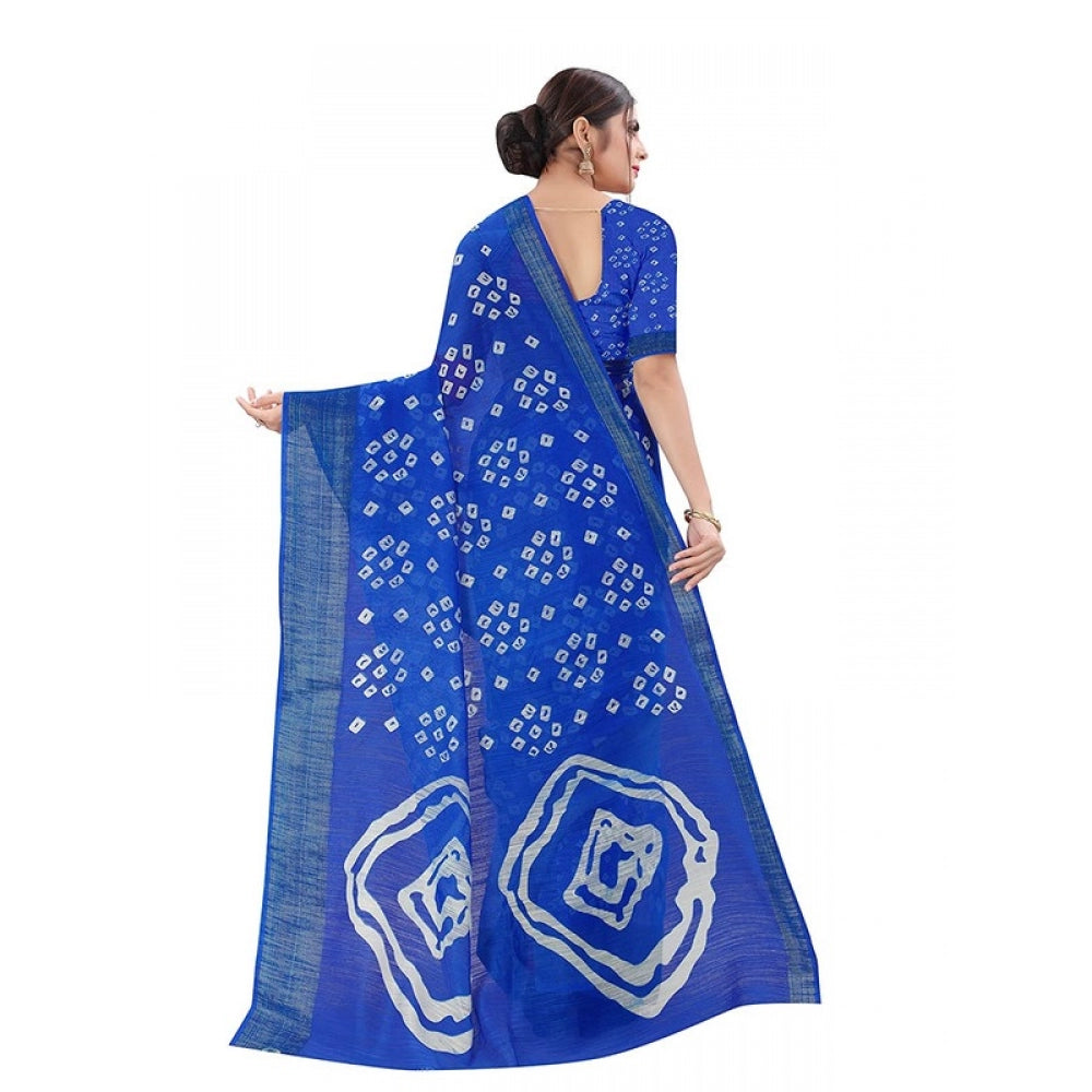 Women's Cotton Silk Saree With Blouse (Royal Blue, 5-6mtrs)