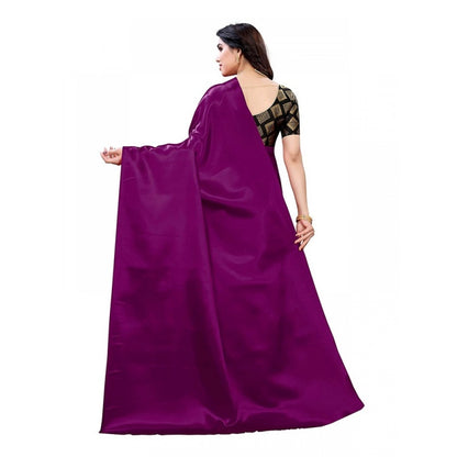 Women's Satin Saree With Blouse (Jamun, 5-6mtrs)