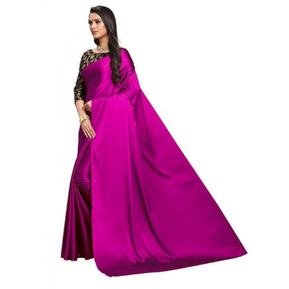 Women's Satin Saree With Blouse (Magenta, 5-6mtrs)