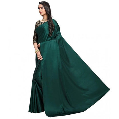 Women's Satin Saree With Blouse (Green, 5-6mtrs)