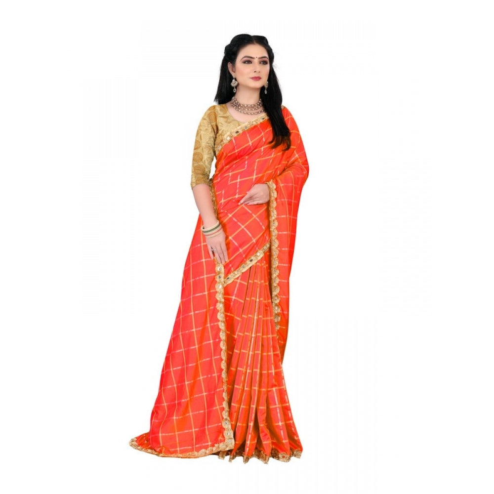 Women's Sana Silk Saree With Blouse (Orange, 5-6mtrs)