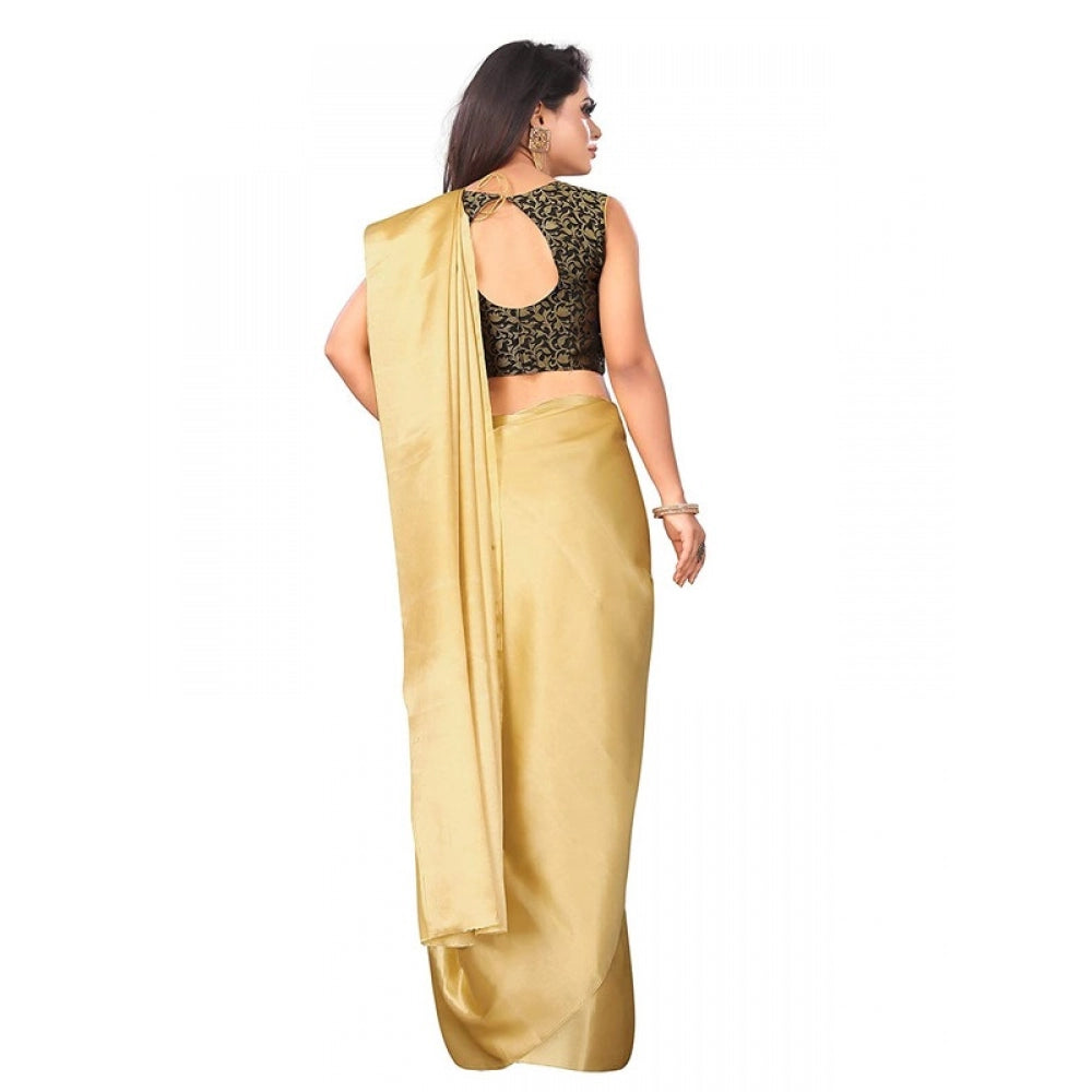 Women's Satin Saree With Blouse (Gold, 5-6mtrs)