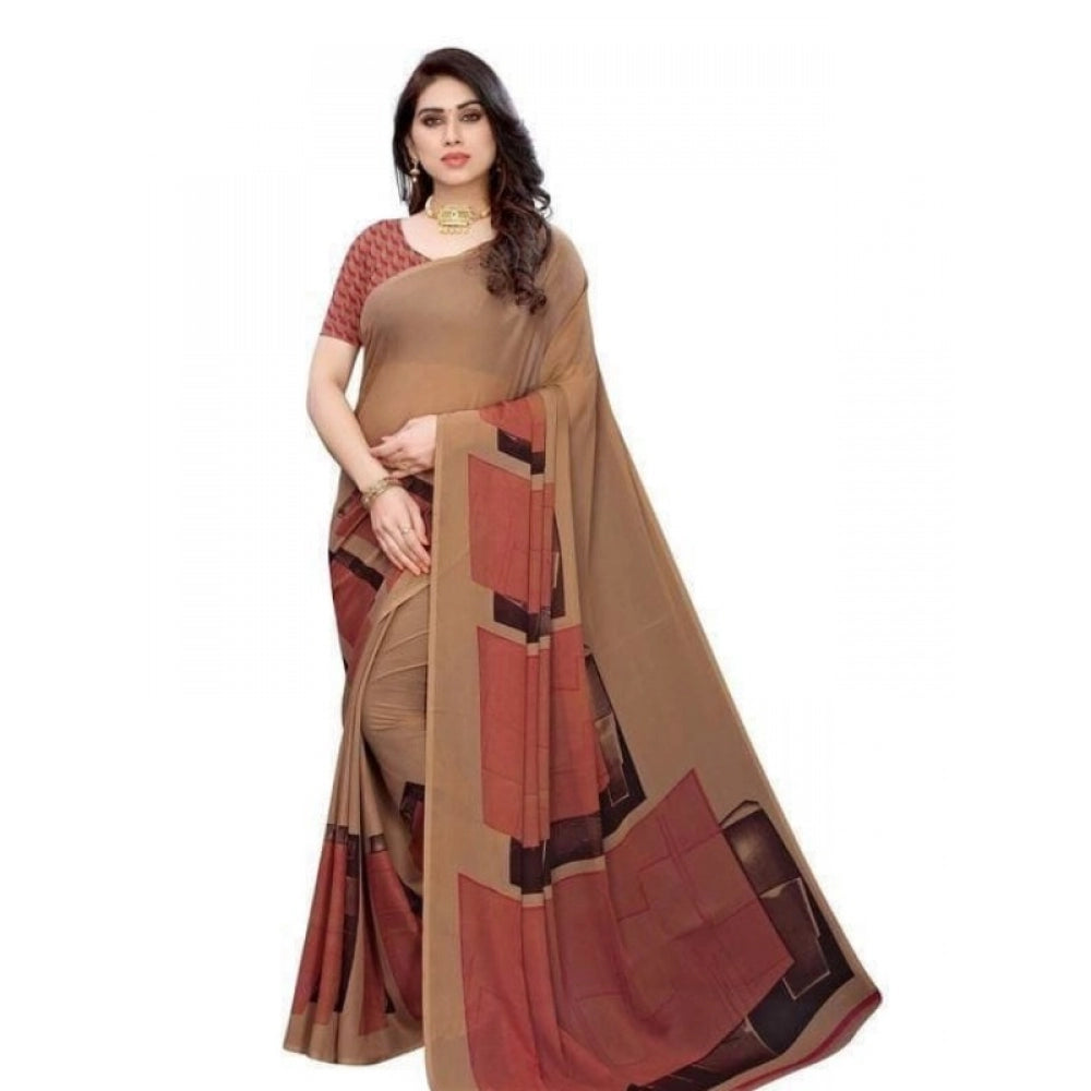 Women's Georgette Saree With Blouse (Coffee, 5-6mtrs)