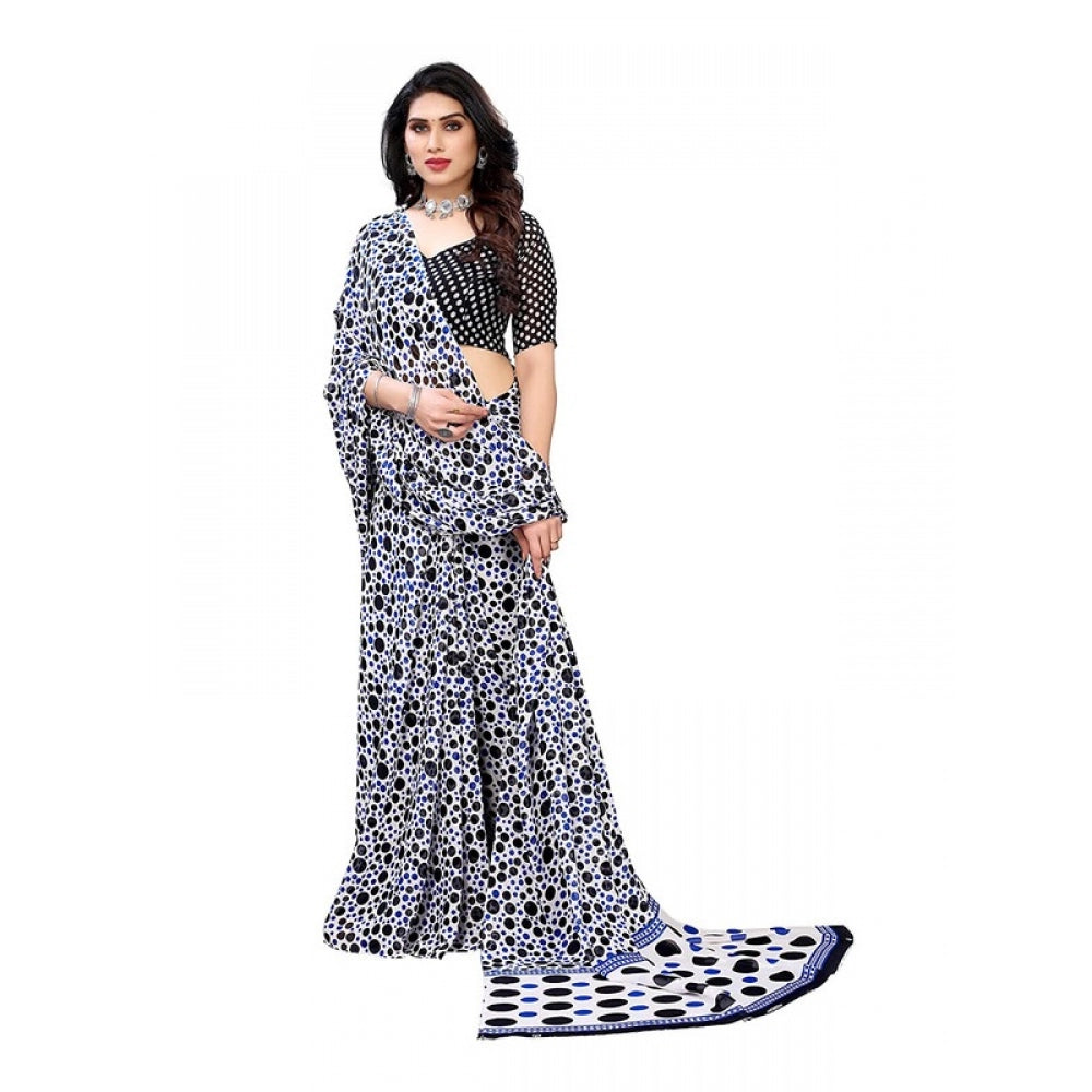 Women's Georgette Saree With Blouse (Blue, 5-6mtrs)