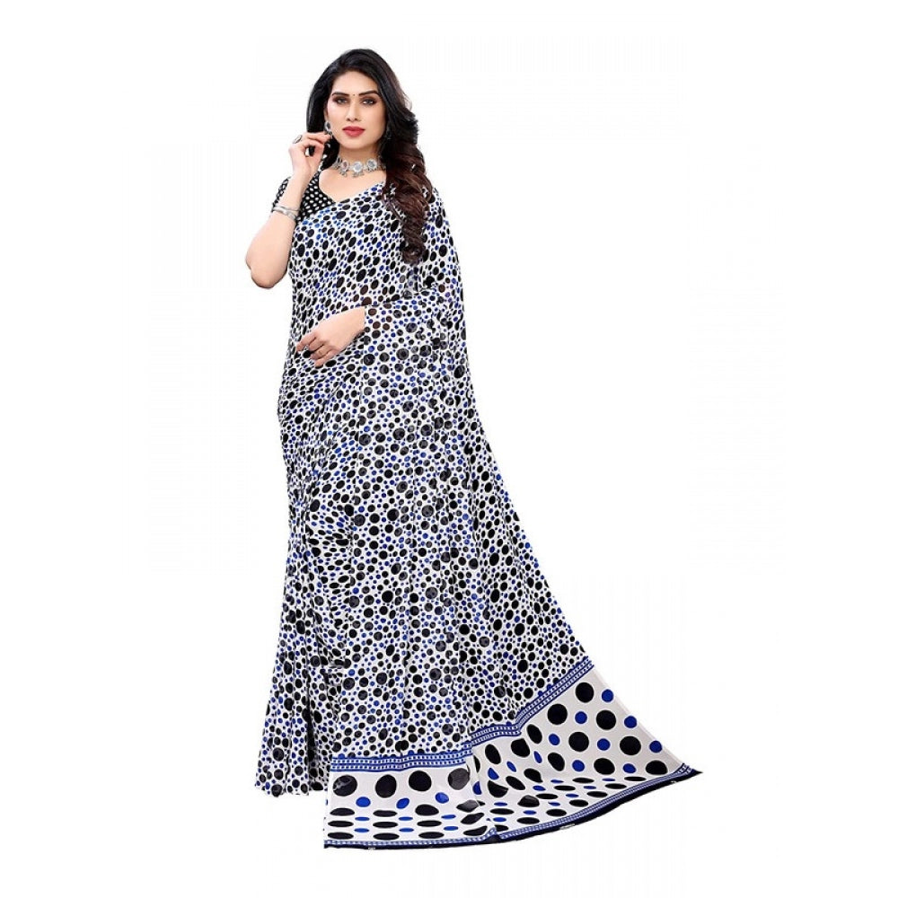 Women's Georgette Saree With Blouse (Blue, 5-6mtrs)