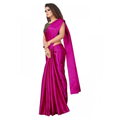 Women's Satin Saree With Blouse (Rani, 5-6mtrs)