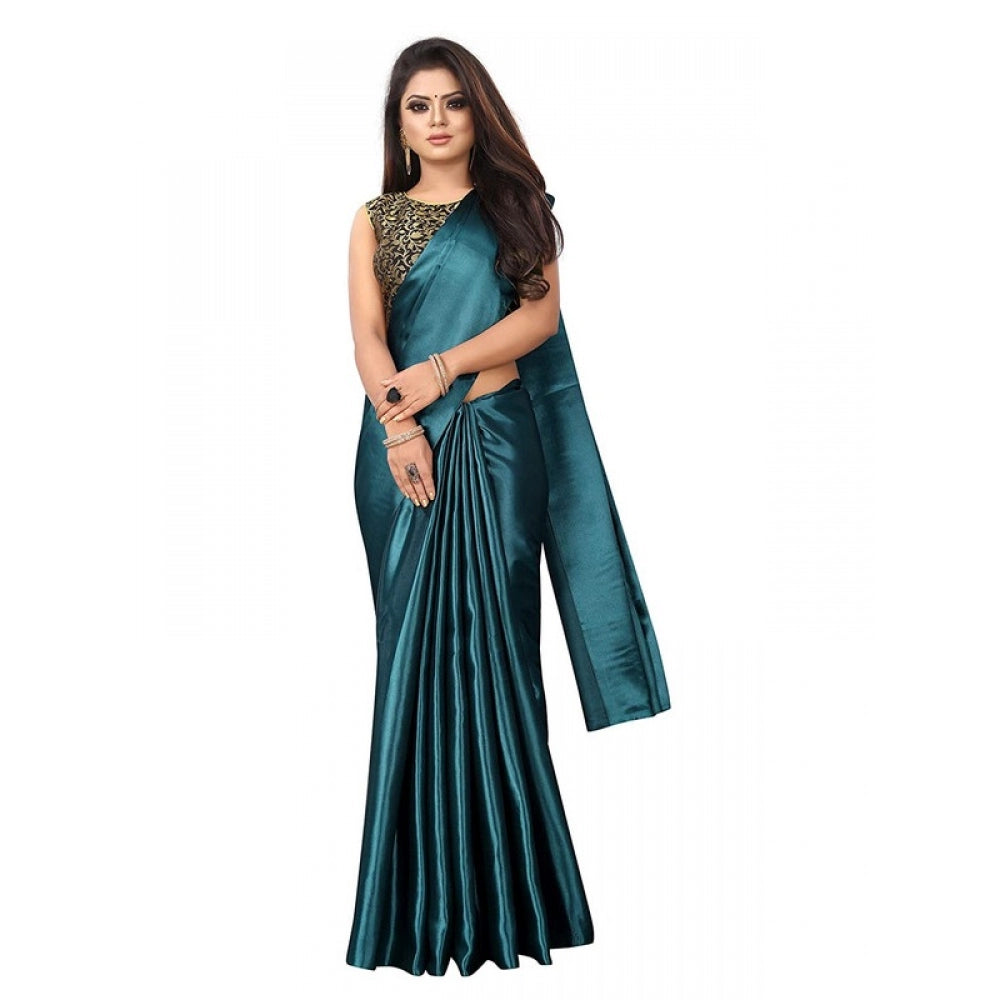 Women's Satin Saree With Blouse (Rama, 5-6mtrs)