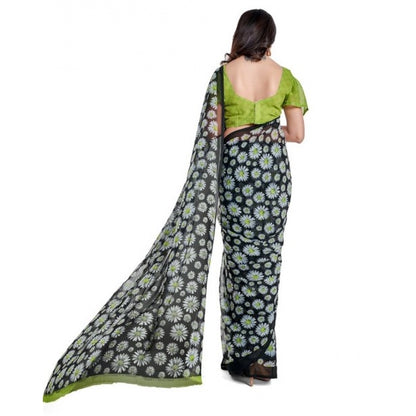 Women's Georgette Saree With Blouse (Green, 5-6mtrs)