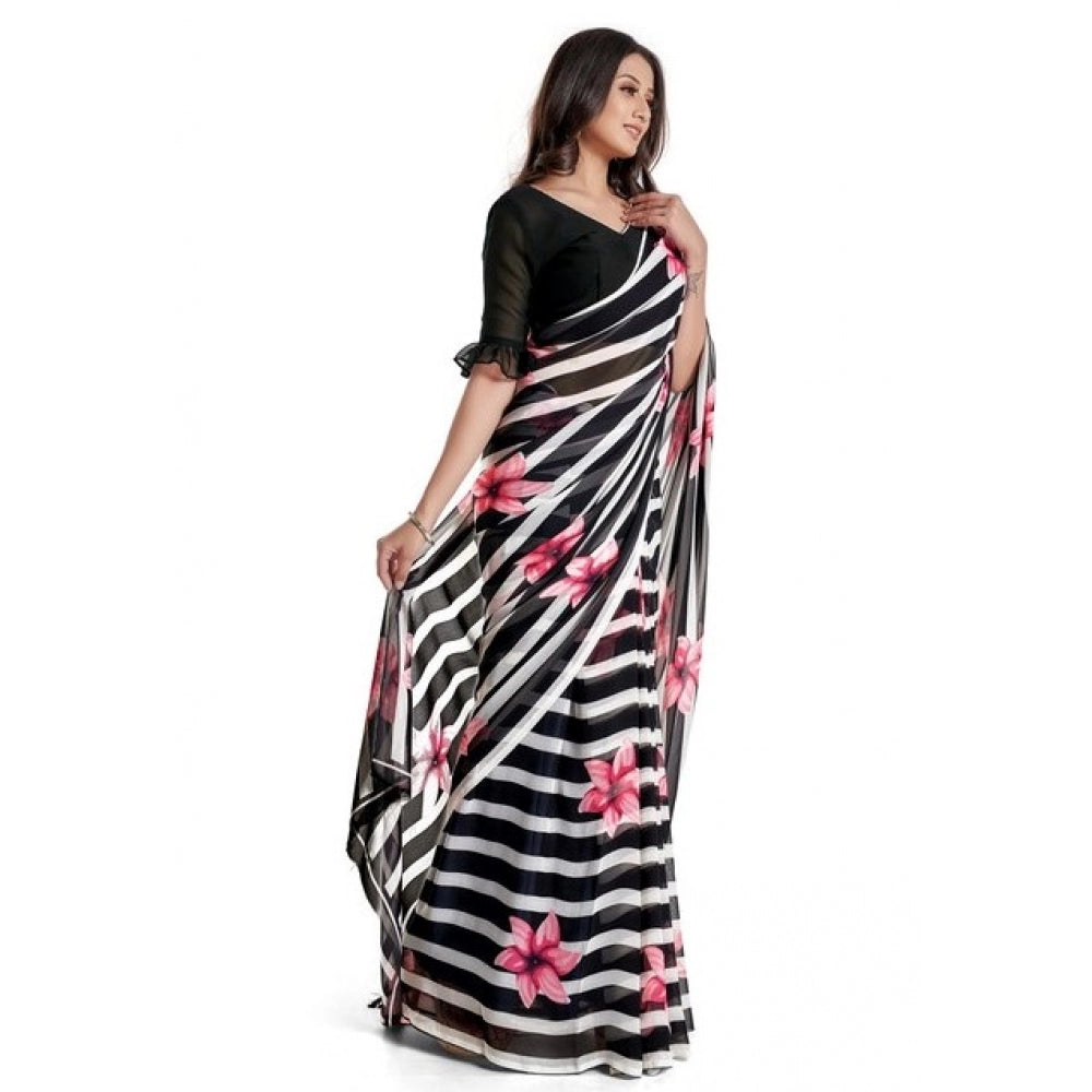 Women's Georgette Saree With Blouse (Pink, 5-6mtrs)