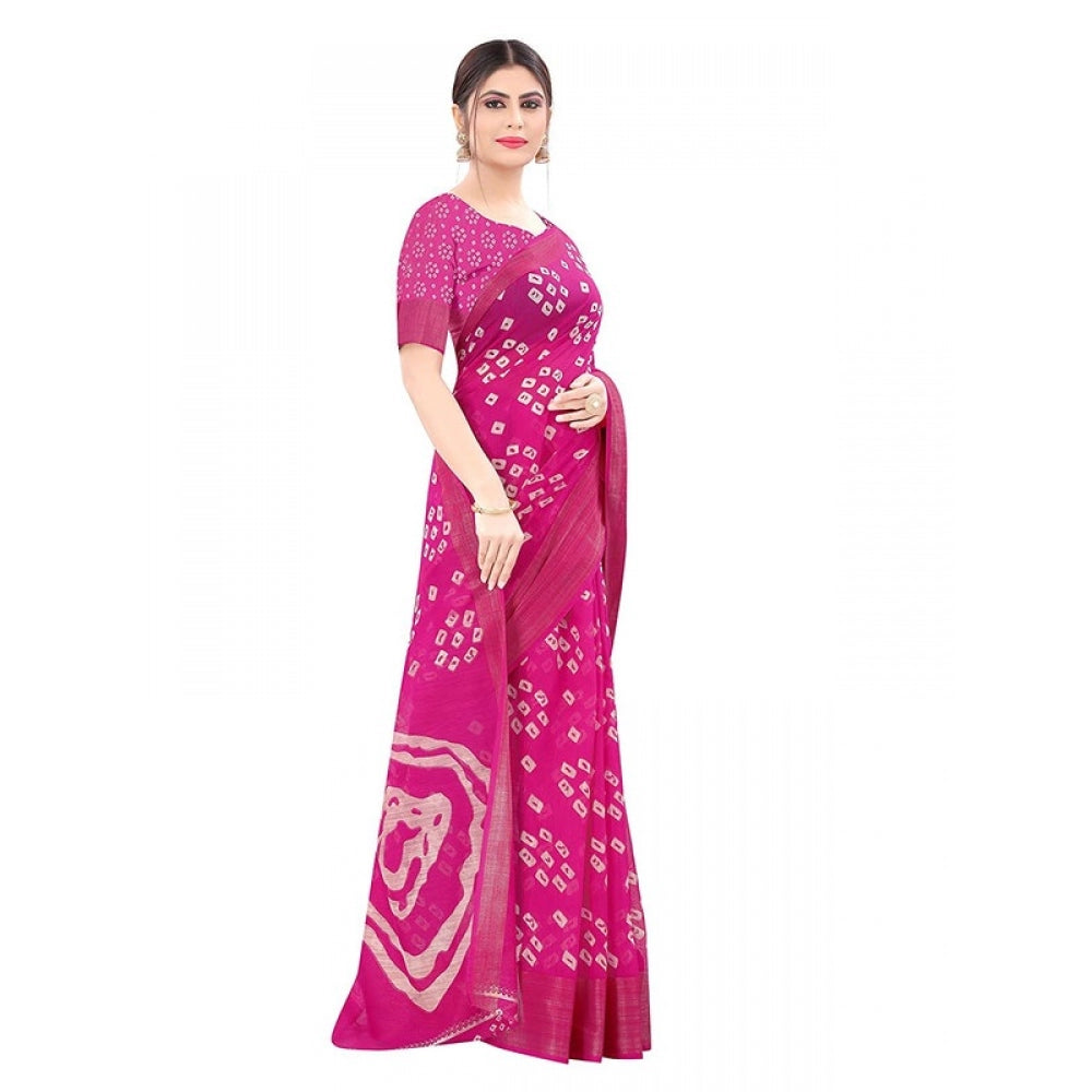 Women's Cotton Silk Saree With Blouse (Pink, 5-6mtrs)