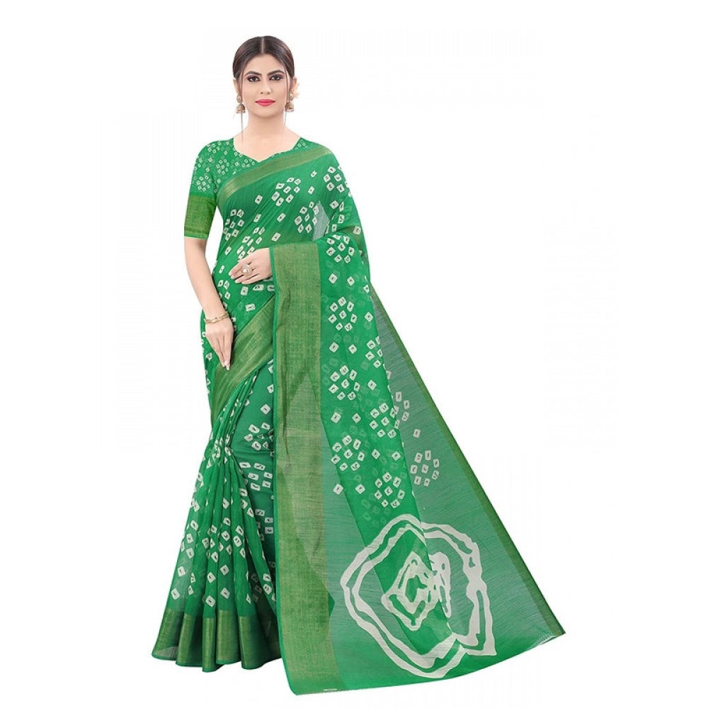 Women's Cotton Silk Saree With Blouse (Light Green, 5-6mtrs)