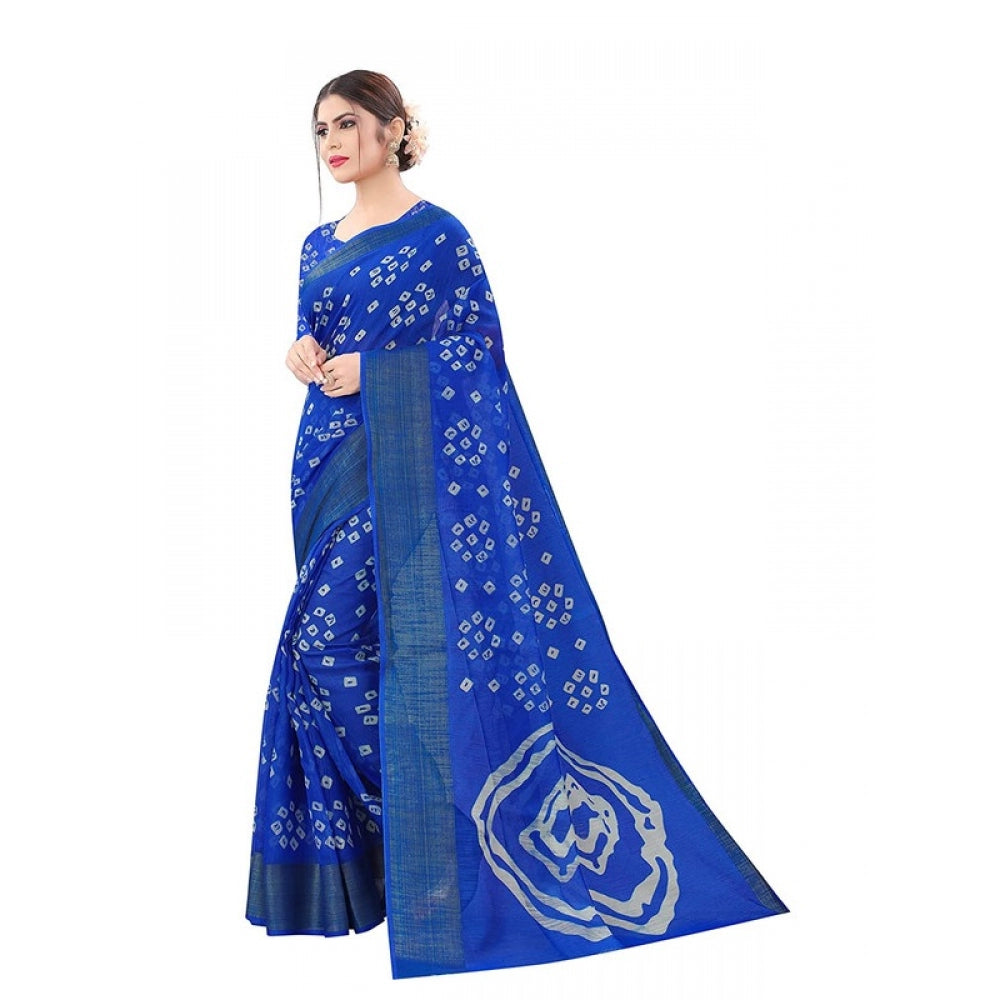 Women's Cotton Silk Saree With Blouse (Royal Blue, 5-6mtrs)