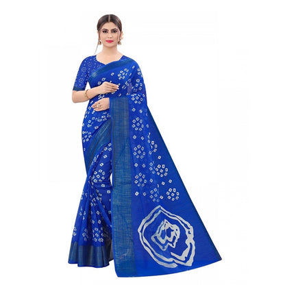 Women's Cotton Silk Saree With Blouse (Royal Blue, 5-6mtrs)