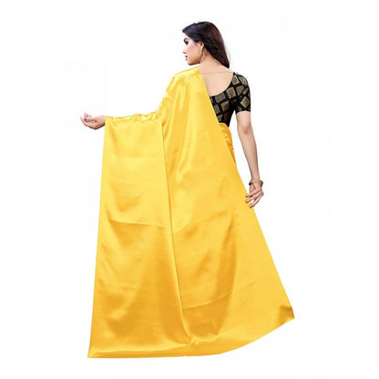 Women's Satin Saree With Blouse (Yellow, 5-6mtrs)