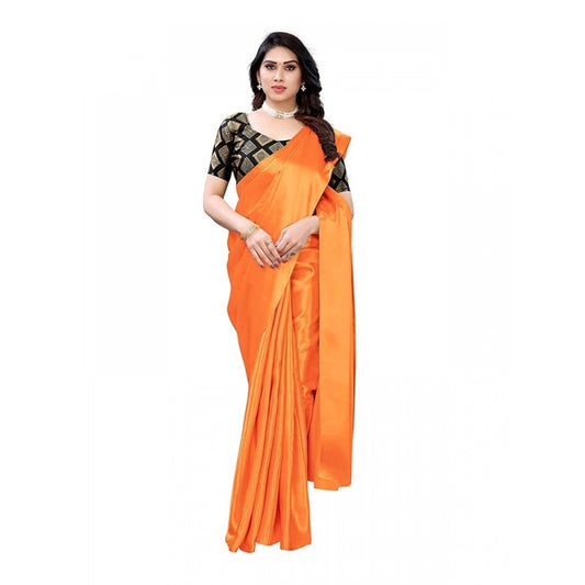 Women's Satin Saree With Blouse (Mustard, 5-6mtrs)