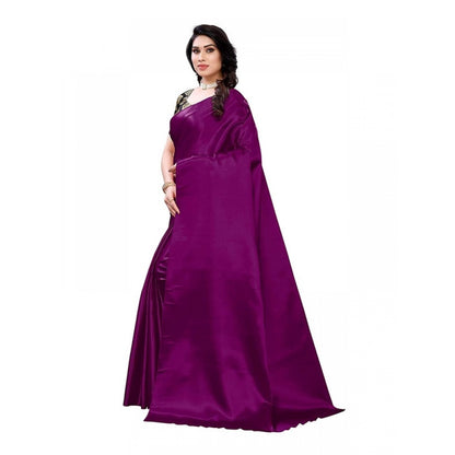 Women's Satin Saree With Blouse (Jamun, 5-6mtrs)