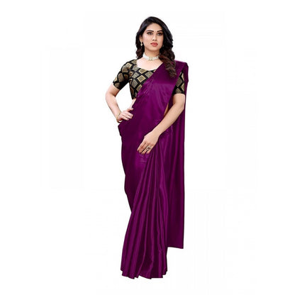 Women's Satin Saree With Blouse (Jamun, 5-6mtrs)