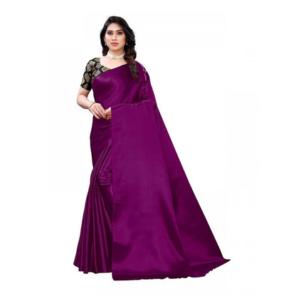 Women's Satin Saree With Blouse (Jamun, 5-6mtrs)