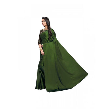 Women's Satin Saree With Blouse (Mehandi, 5-6mtrs)