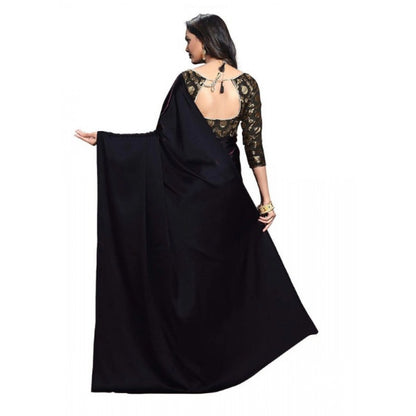 Women's Satin Saree With Blouse (Black, 5-6mtrs)