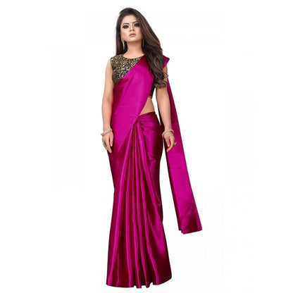 Women's Satin Saree With Blouse (Rani, 5-6mtrs)