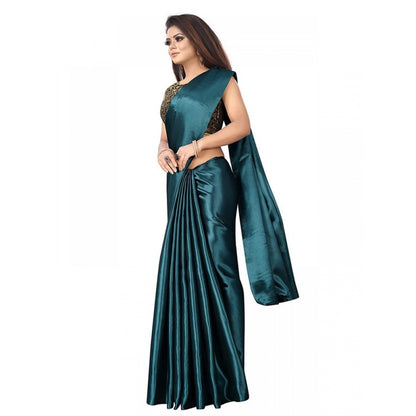 Women's Satin Saree With Blouse (Rama, 5-6mtrs)