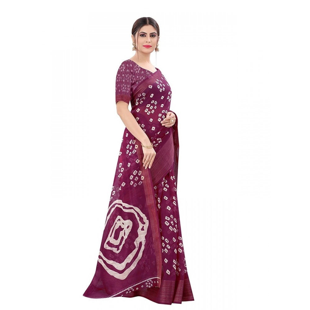 Women's Cotton Silk Saree With Blouse (Purple, 5-6mtrs)