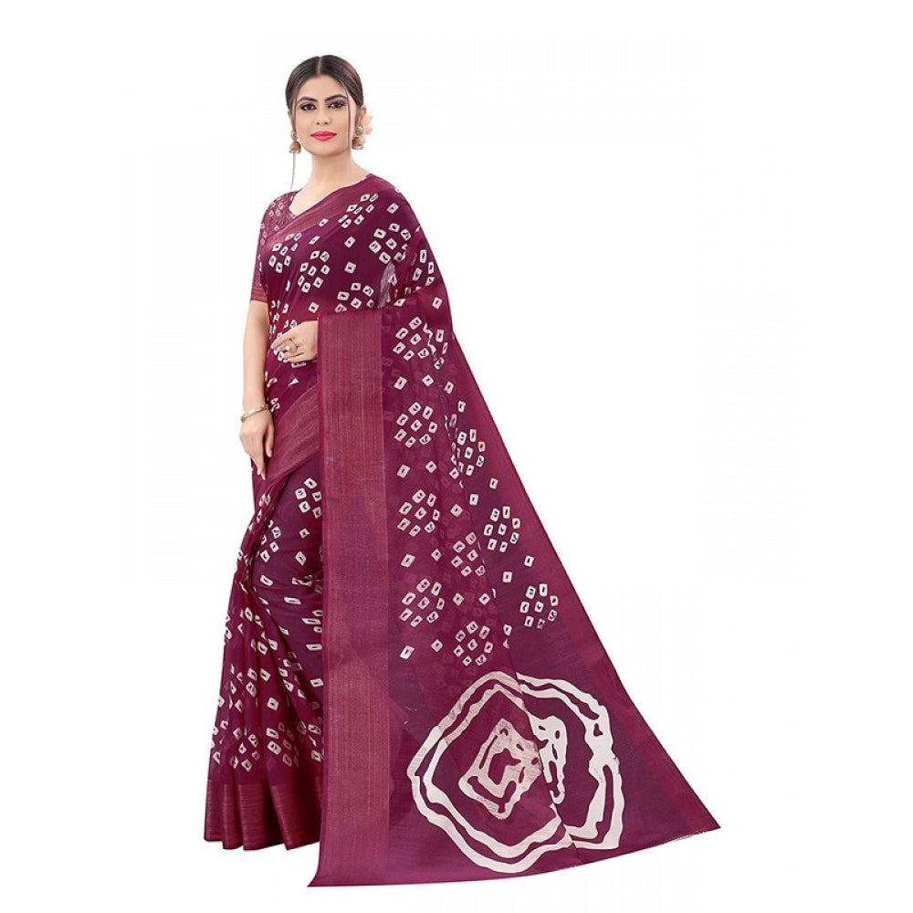 Women's Cotton Silk Saree With Blouse (Purple, 5-6mtrs)