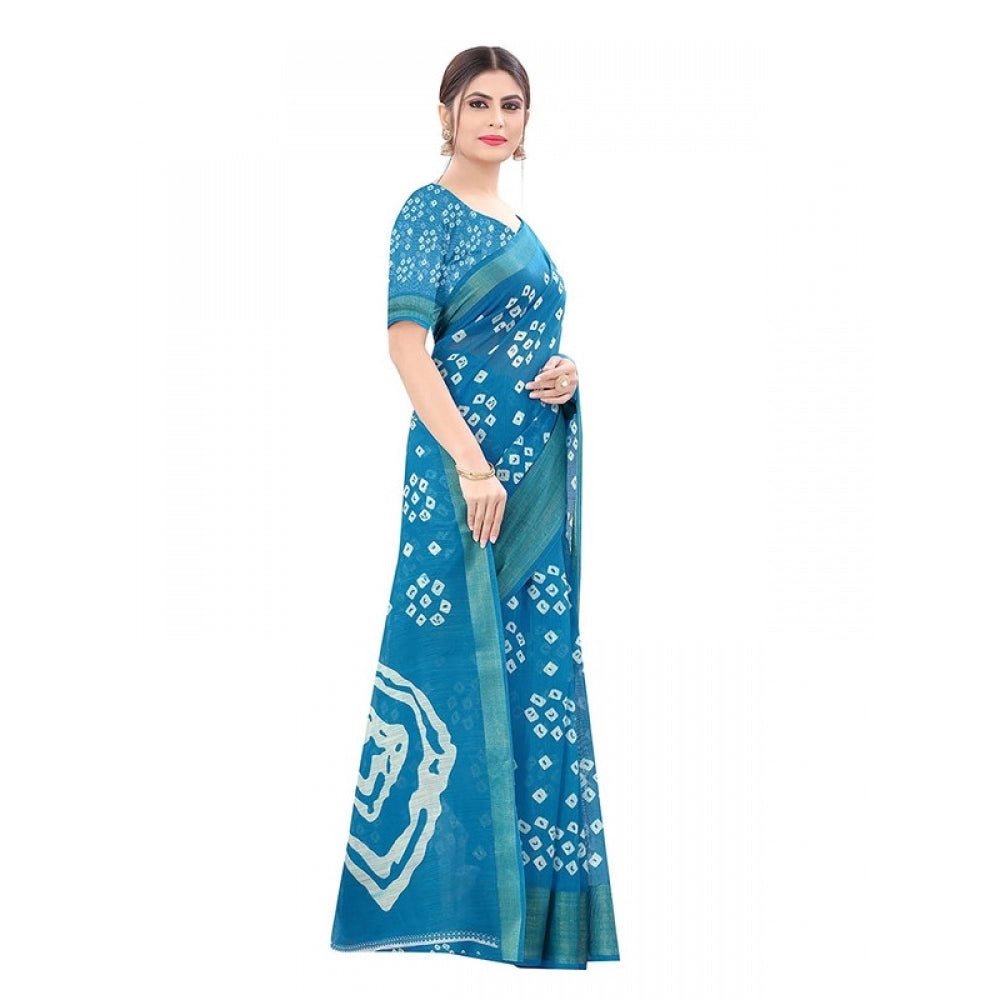 Women's Cotton Silk Saree With Blouse (Sky Blue, 5-6mtrs)