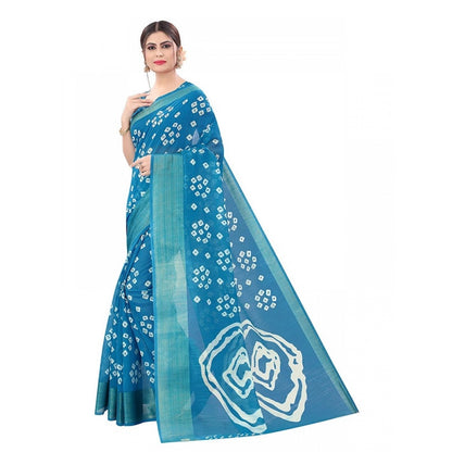 Women's Cotton Silk Saree With Blouse (Sky Blue, 5-6mtrs)