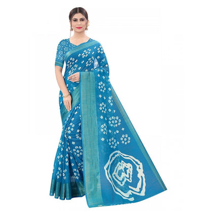 Women's Cotton Silk Saree With Blouse (Sky Blue, 5-6mtrs)