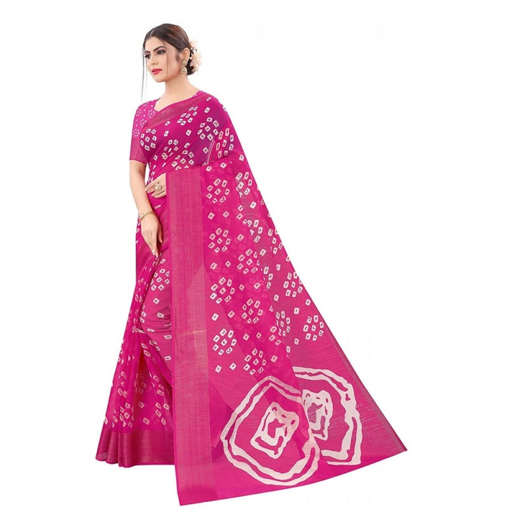 Women's Cotton Silk Saree With Blouse (Pink, 5-6mtrs)