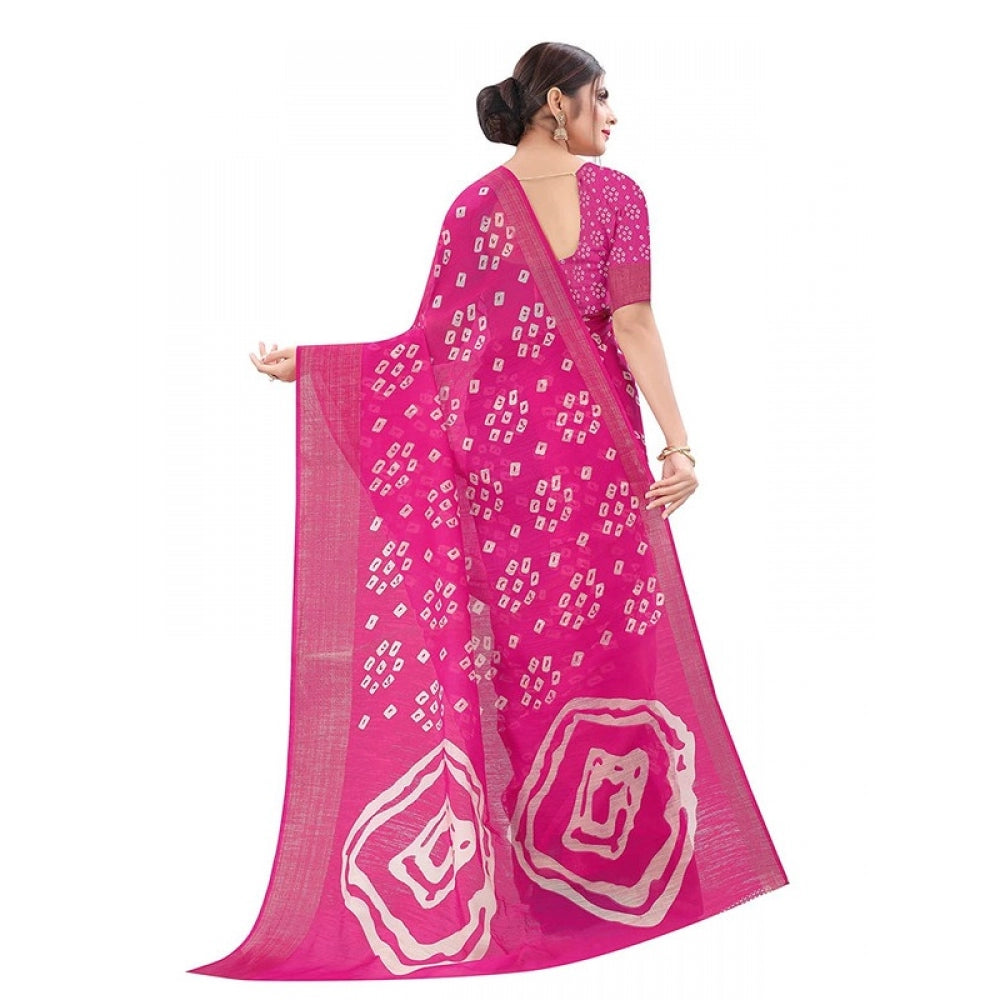 Women's Cotton Silk Saree With Blouse (Pink, 5-6mtrs)