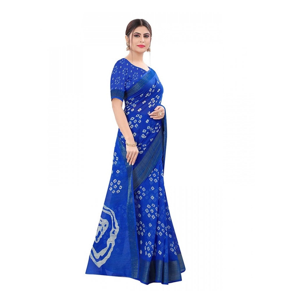 Women's Cotton Silk Saree With Blouse (Royal Blue, 5-6mtrs)