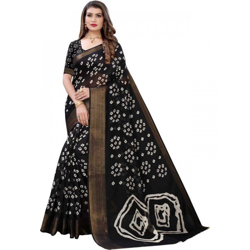 Women's Cotton Silk Saree With Blouse (Black, 5-6mtrs)