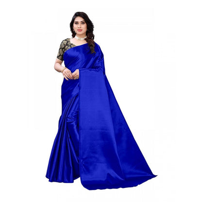 Women's Satin Saree With Blouse (Royal Blue, 5-6mtrs)